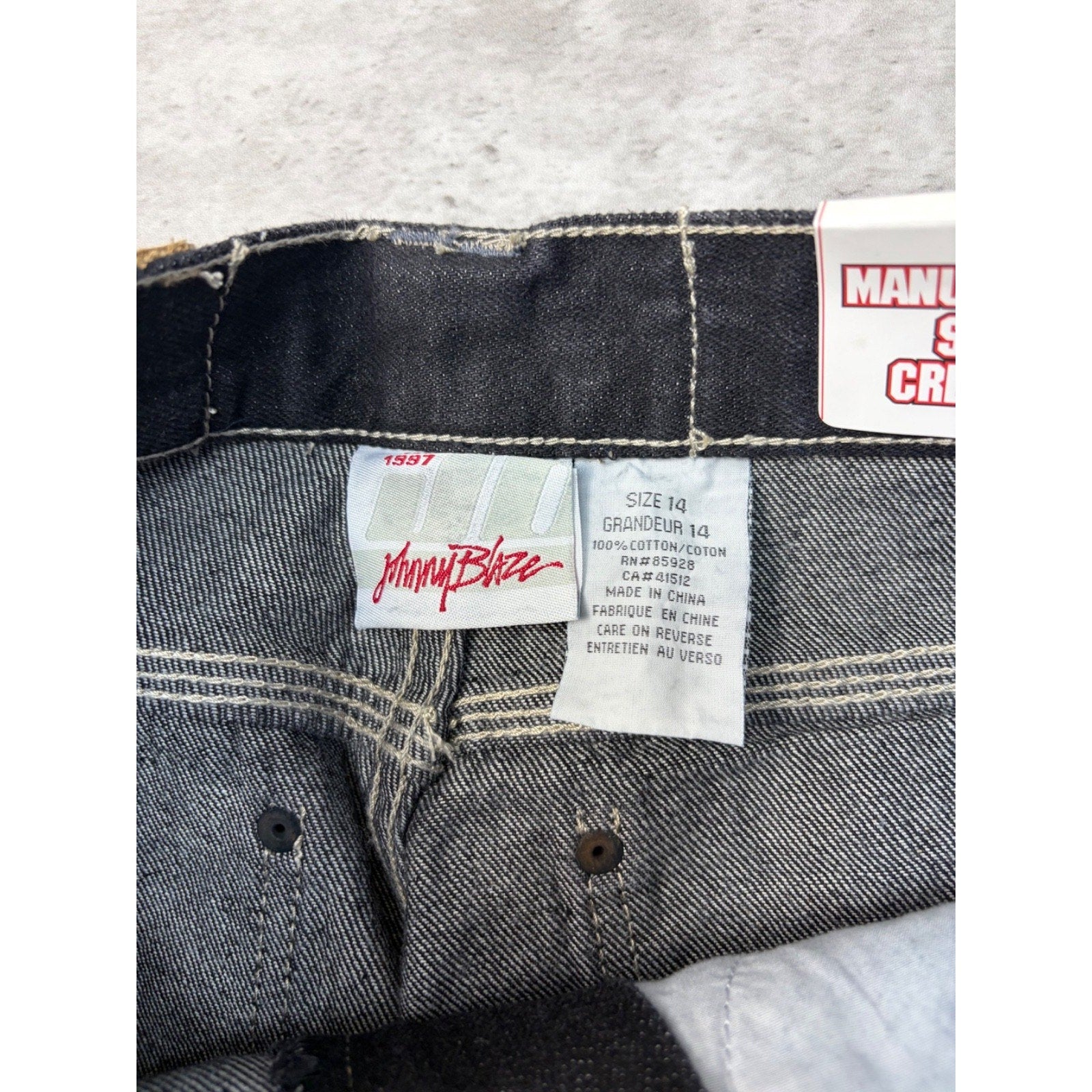 Vintage Y2K Womens Johnny Blaze Embroidered Script Black Wash Denim Pants