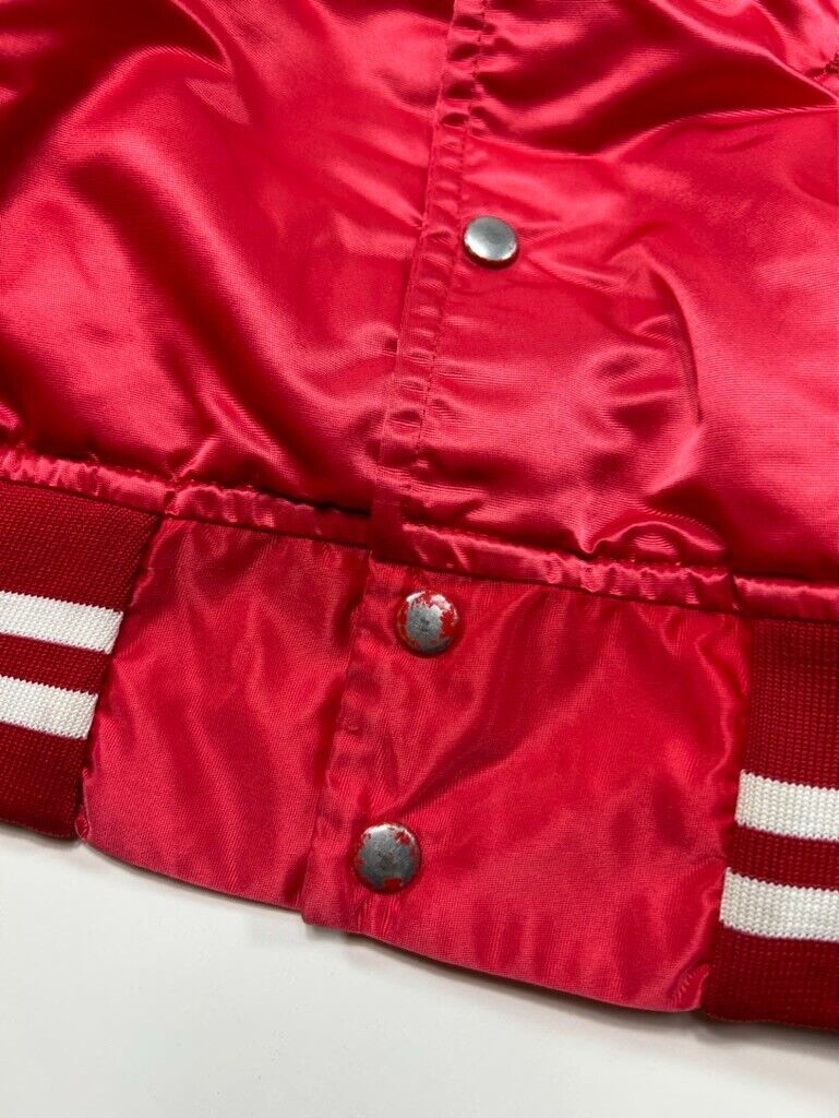 Vintage 80s Indiana Hosiers NCAA Embroidered Satin Varsity Jacket Size Large Red