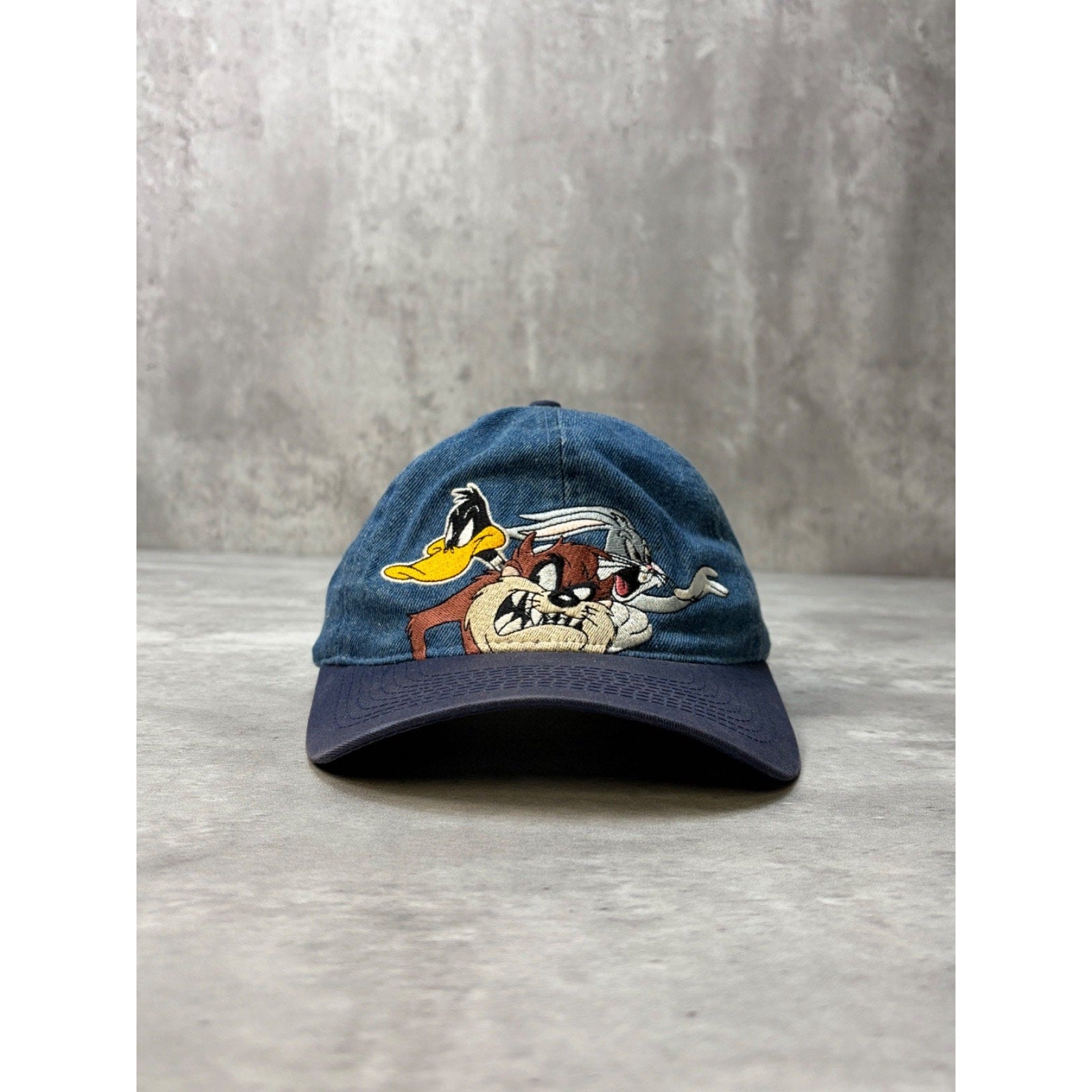 Vintage 1997 Looney Tunes Embroidered Character Denim Snapback Hat OSFA