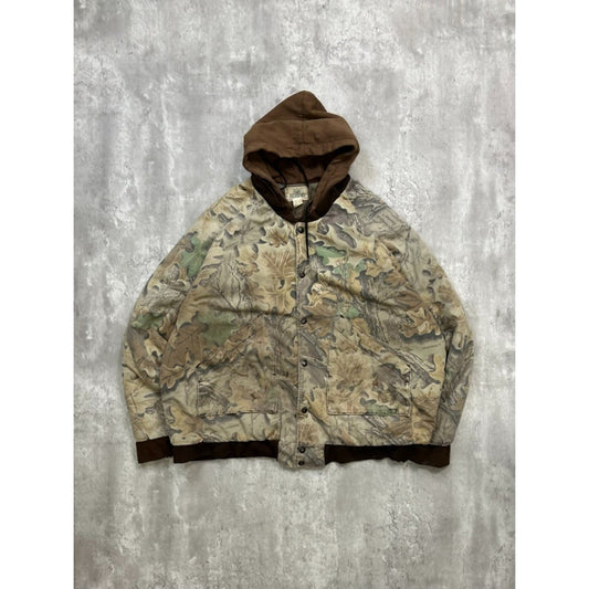 Vintage 90s Redhead Advantage Timber Camo Hooded Hunting Bomber Jacket Size 2XL