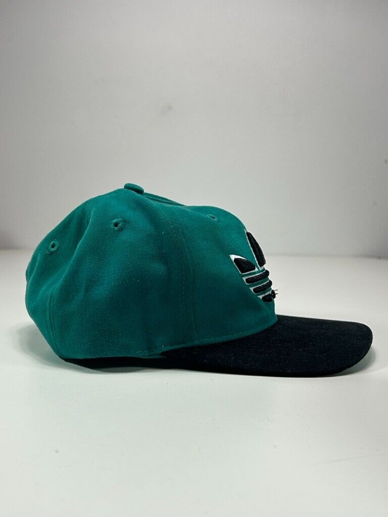 Vintage 90s Adidas Embroidered Trefoil Snapback Hat OSFA Teal