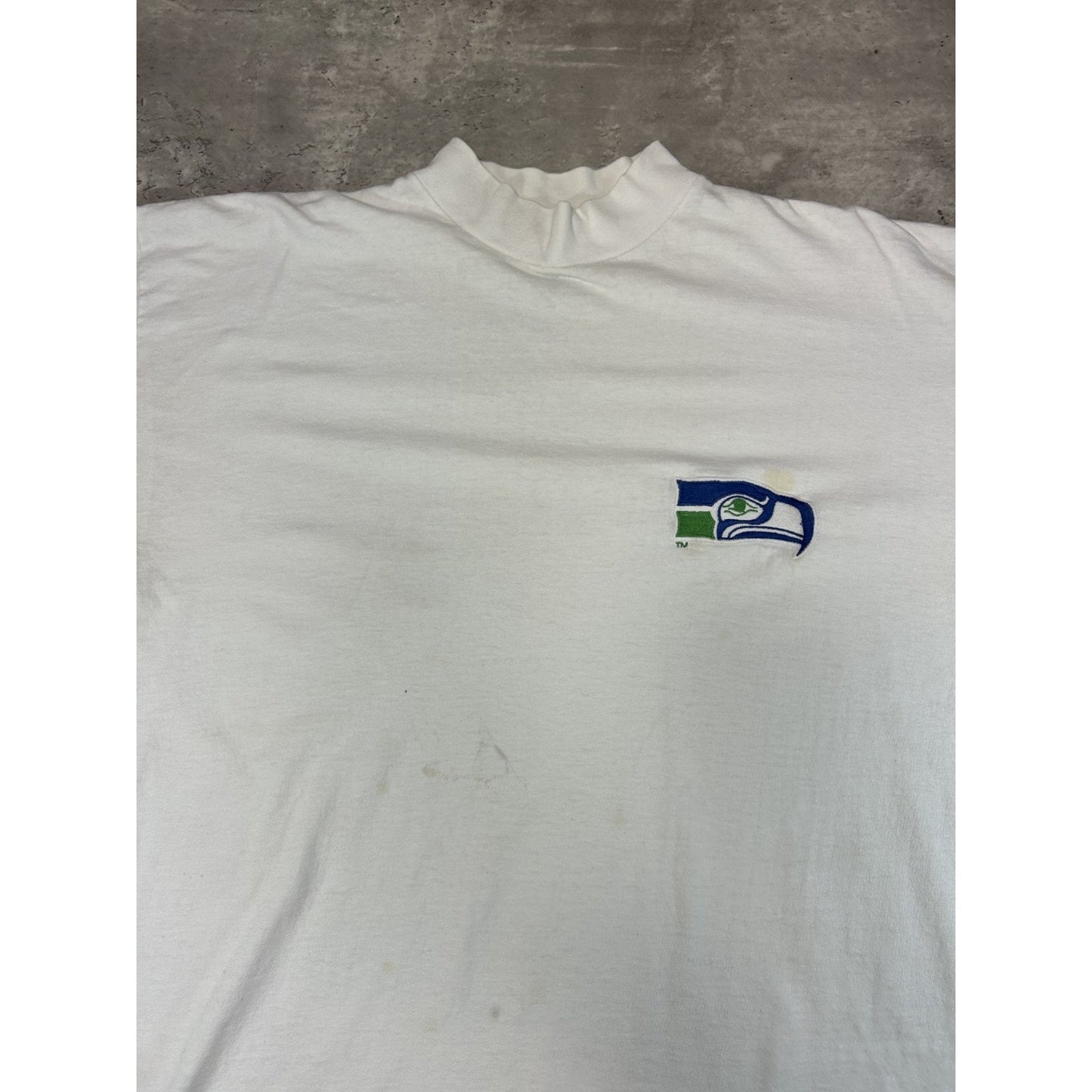 Vintage 90s Seattle Seahawks NFL Embroidered Logo Mock Neck T-Shirt Size XL