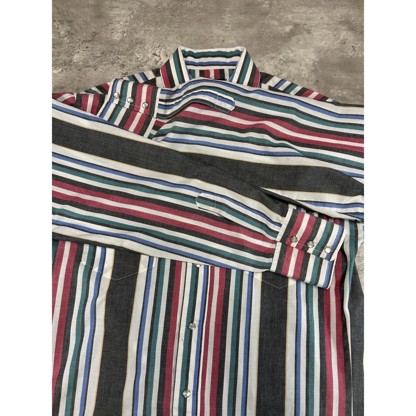 Vintage 80s Wrangler Pearl Snap Striped Long Sleeve Button Up Shirt Size Large