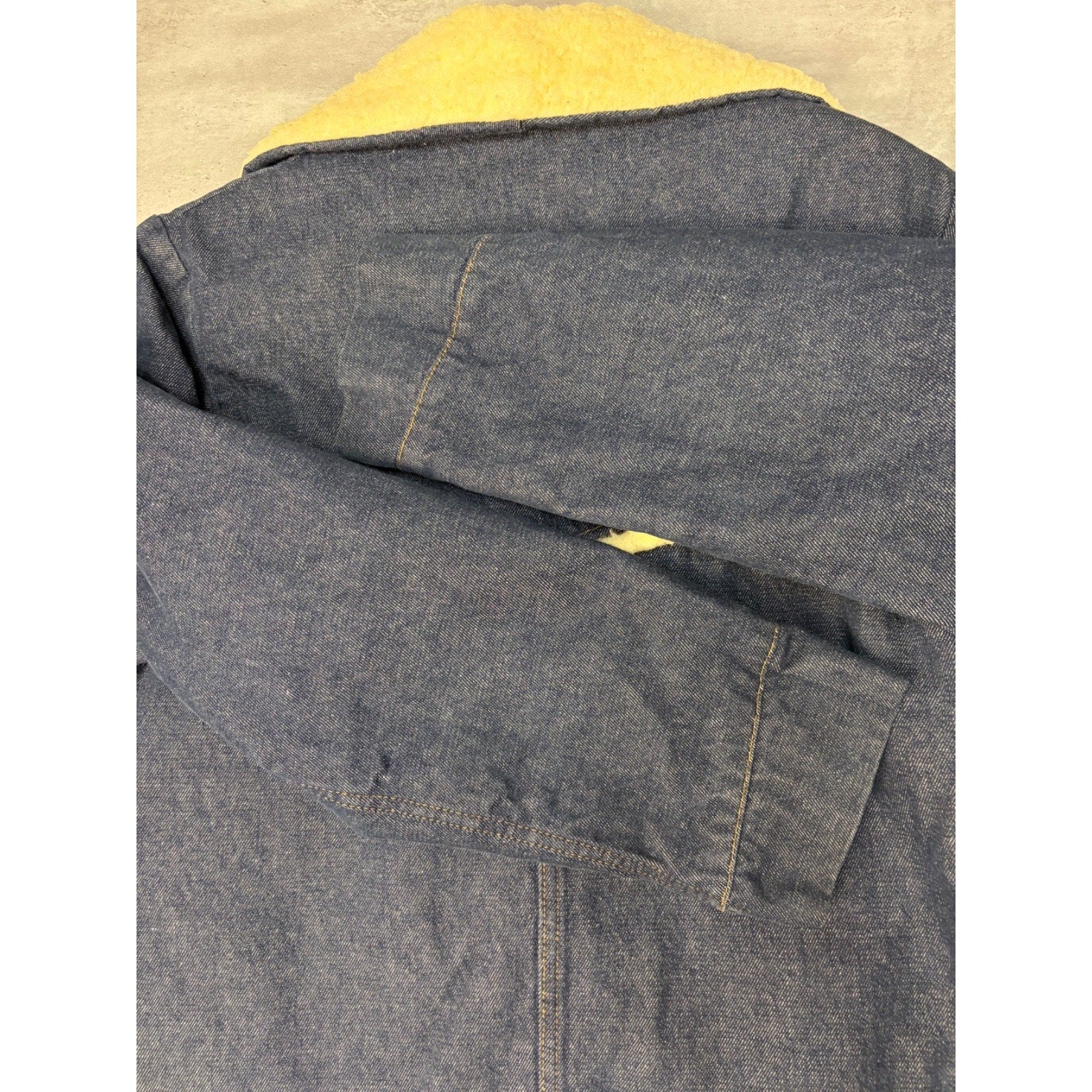 Vintage 1960s Sears Roebucks Dark Wash Denim Sherpa Collar Jacket Size Large