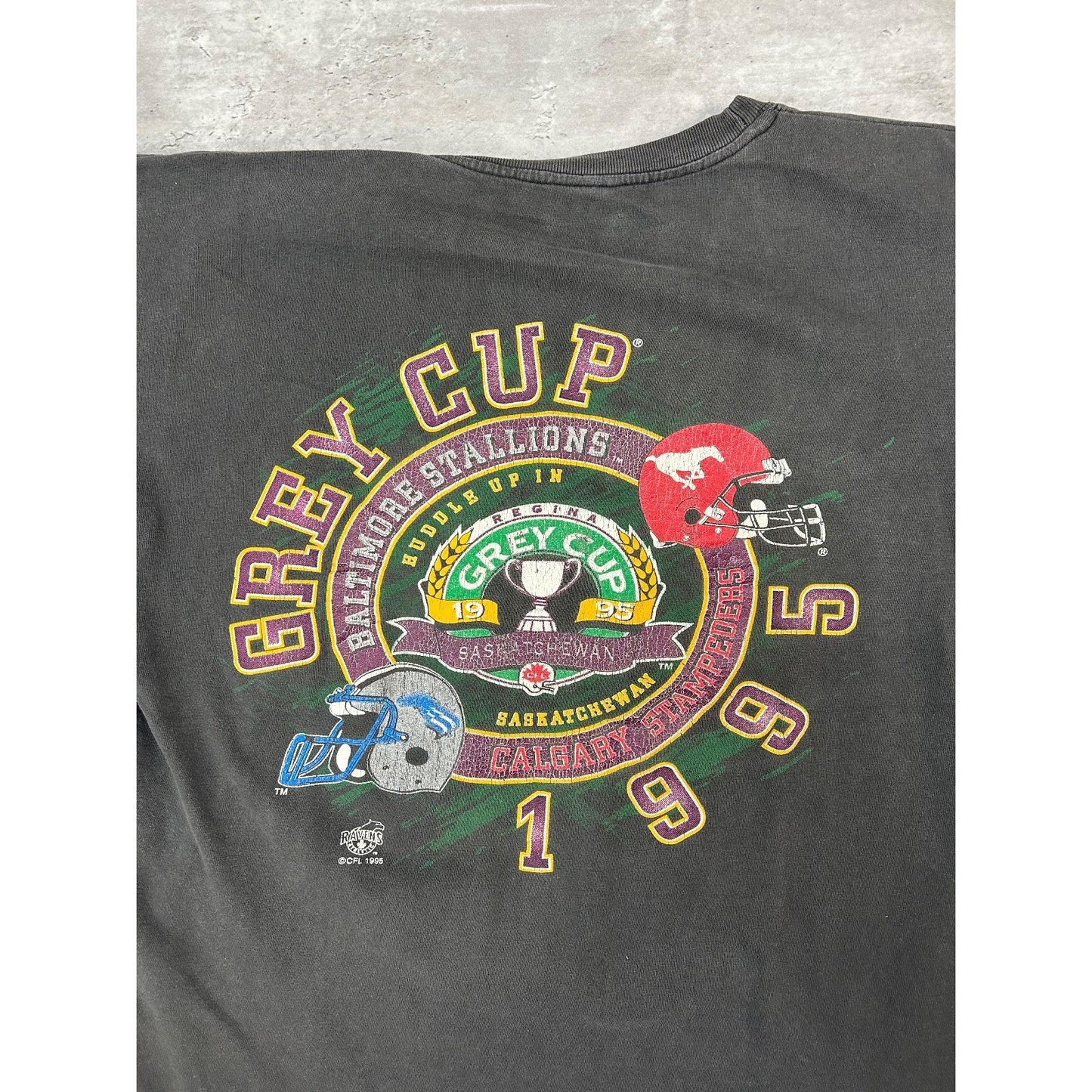 Vintage 1995 CFL Grey Cup Stallions Vs Stampeders Football T-Shirt Size Large