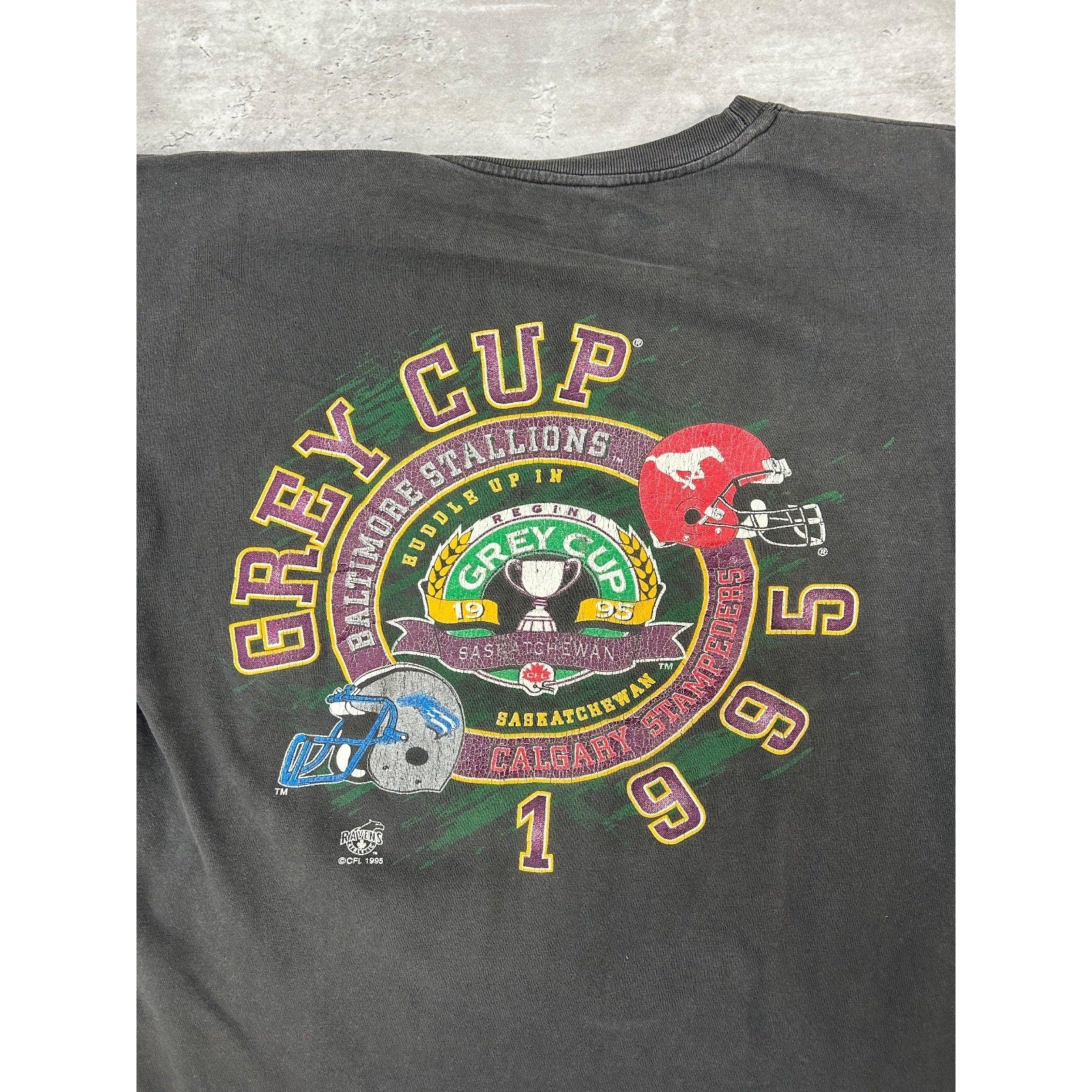 Vintage 1995 CFL Grey Cup Stallions Vs Stampeders Football T-Shirt Size Large