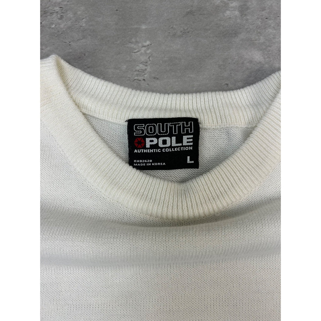 Vintage Y2K South Pole Striped Embroidered Logo Knit T-Shirt Size Large