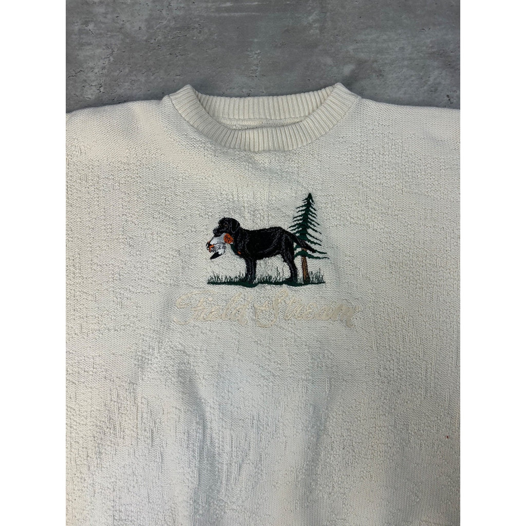 Vintage 90s Duck Hunting Dog Embroidered Graphic Knit Sweater Size Large