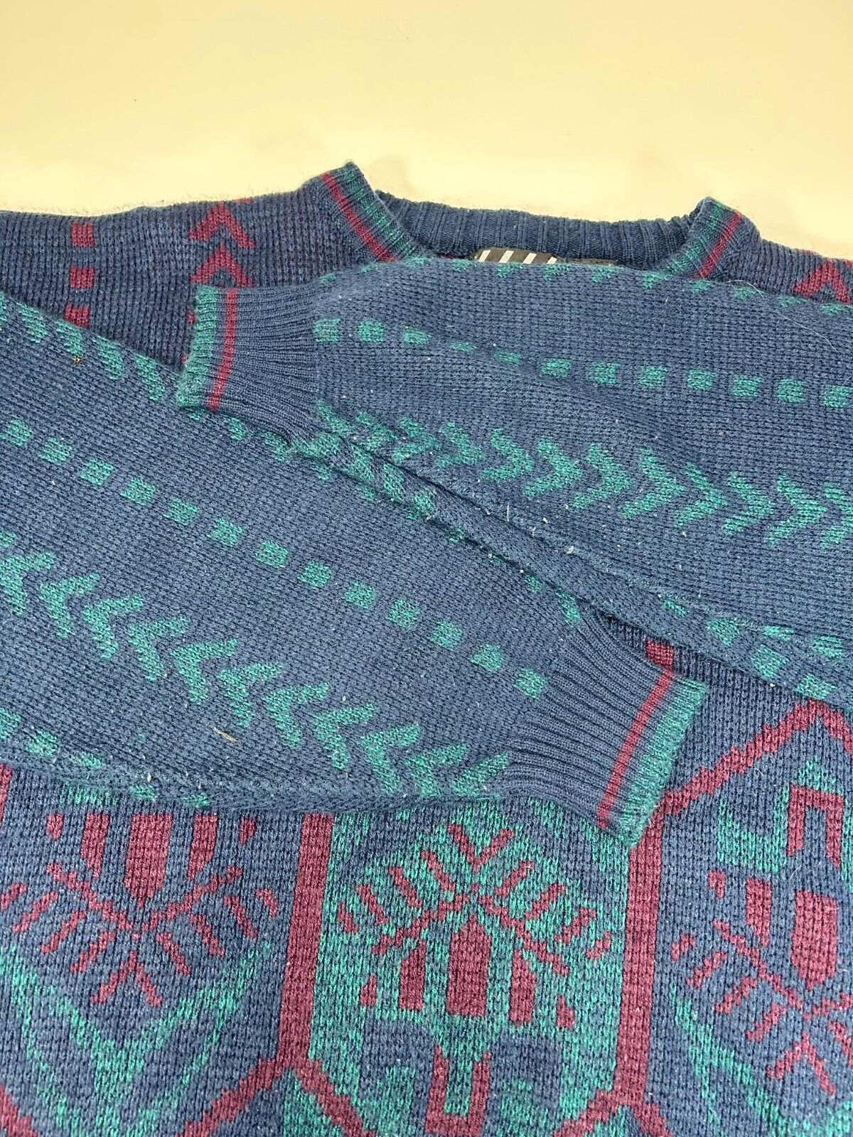 Vintage 90s Nuovo Striped Geometric Pattern Pullover Knit Sweater Size XL Blue