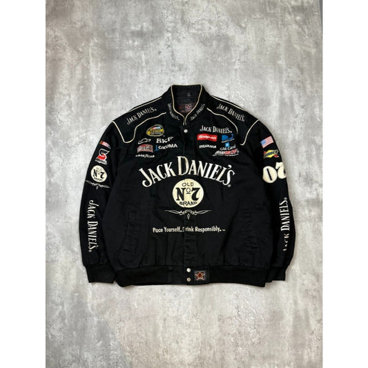 Vintage Jeff Hamilton Jack Daniels Embroidered Nascar Race Jacket Size 3XL Black