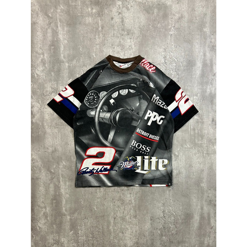 Vintage 90s Rusty Wallace #2 Miller Lite Nascar All Over Print T-Shirt Sz Large