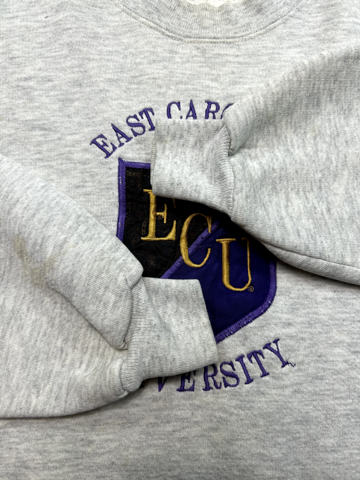 Vintage 90s East Carolina University Collegiate Crest Sweatshirt Size XL Gray