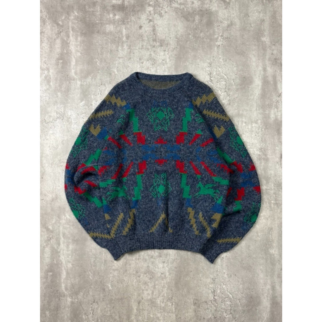 Vintage 80s/90s Abstract Aztec Print Pullover Ribbed Knit Sweater Size XL