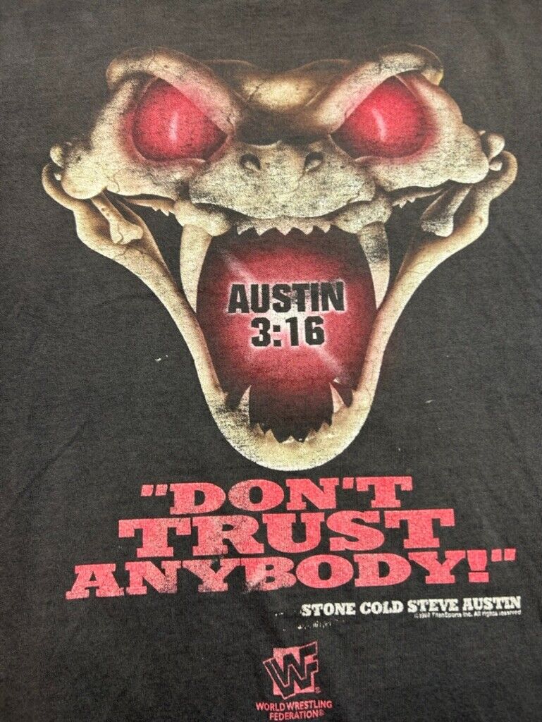 Vintage 1998 WWF Stone Cold Dont Trust Anybody Snake Graphic T-Shirt Size XL 90s