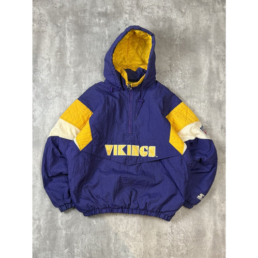 Vintage 90s Minnesota Vikings NFL 1/2 Zip Insulated Starter Jacket Size Large