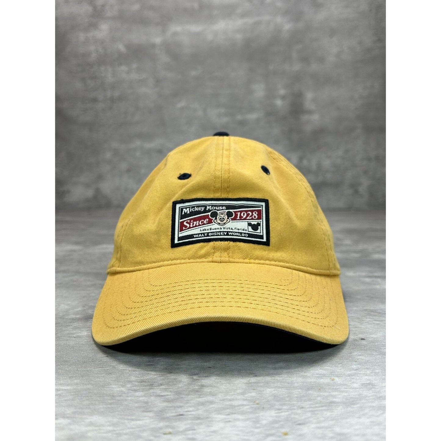 Vintage Disney Mickey Mouse Embroidered Patch Strapback Hat OSFA Yellow