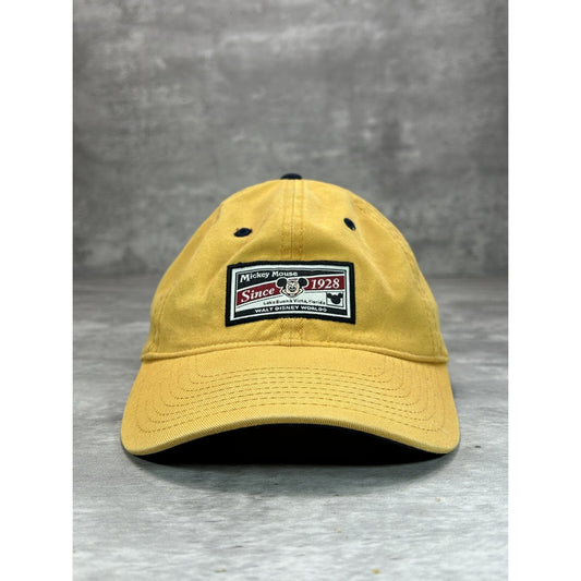 Vintage Disney Mickey Mouse Embroidered Patch Strapback Hat OSFA Yellow