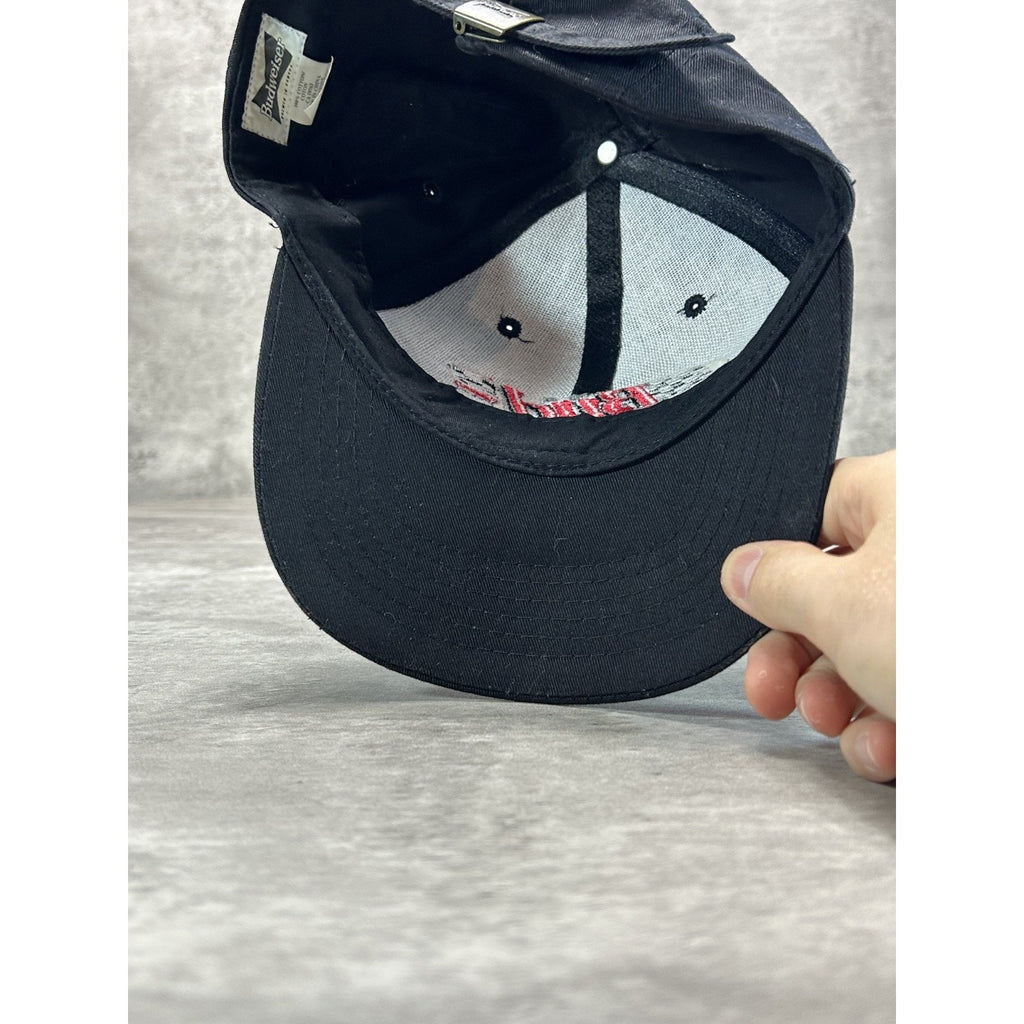 Vintage Budweiser Racing Embroidered Spellout Nascar Strapback Hat OSFA Black