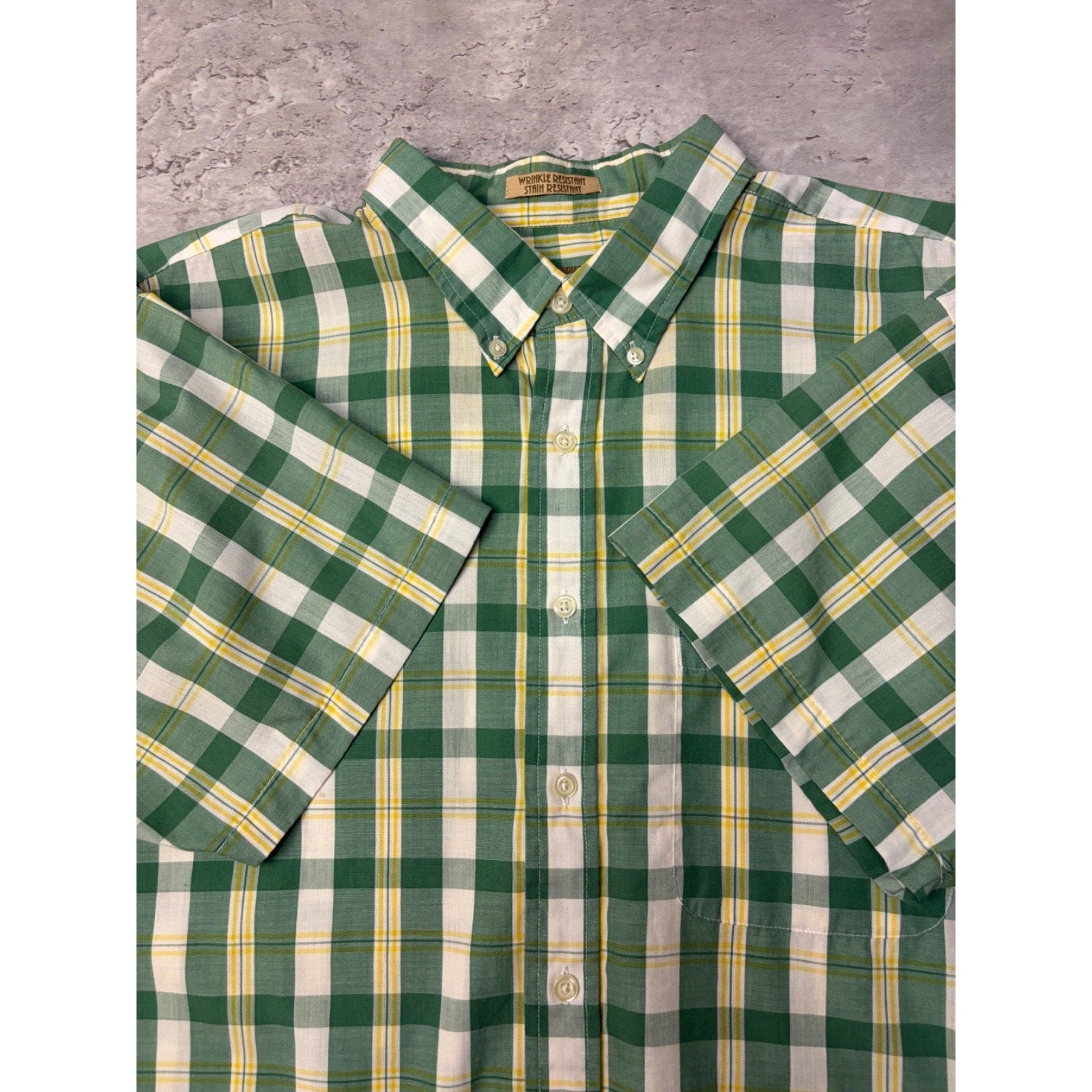 Vintage Sun River Single Pocket Plaid Short Sleeve Cropped Button Up Shirt Sz XL