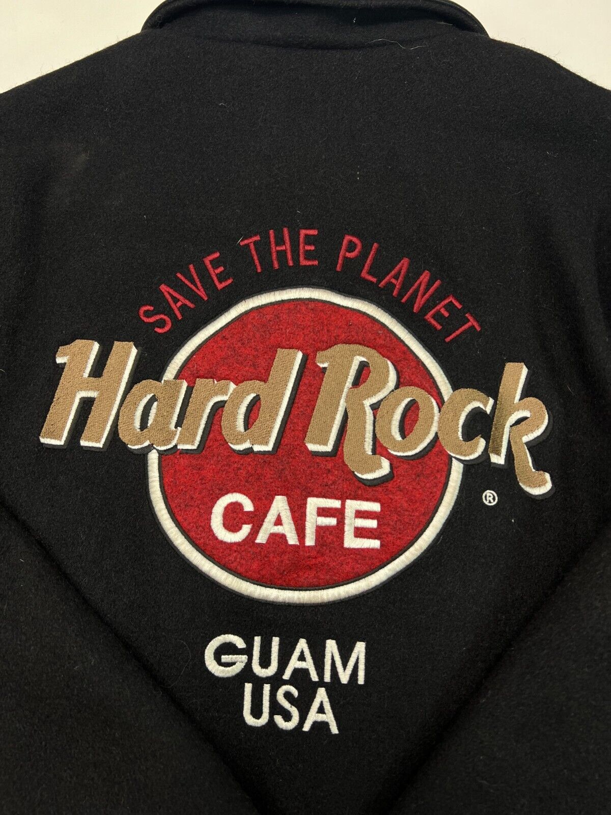 Vintage 90s Master Apparel Hard Rock Cafe Guam Full Zip Wool Jacket Size Large