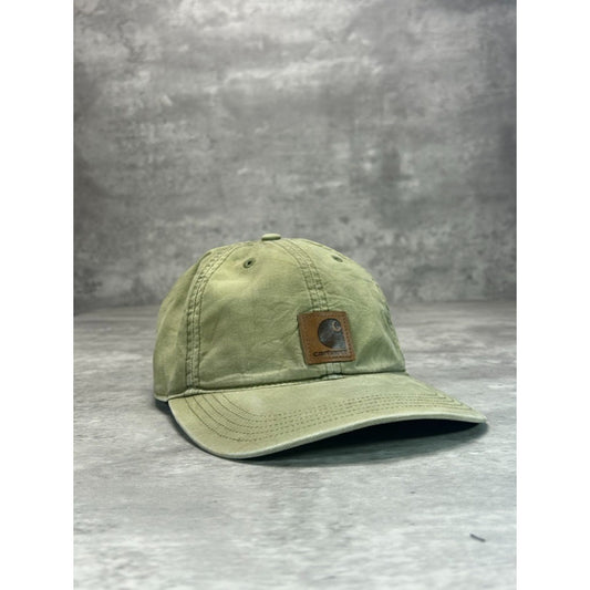 Vintage Carhartt Leather Embroidered Patch Canvas Workwear Strapback Hat OSFA