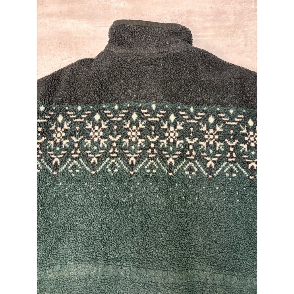 Vintage Snowflake Print Full Zip Fleece Sweater Size XL