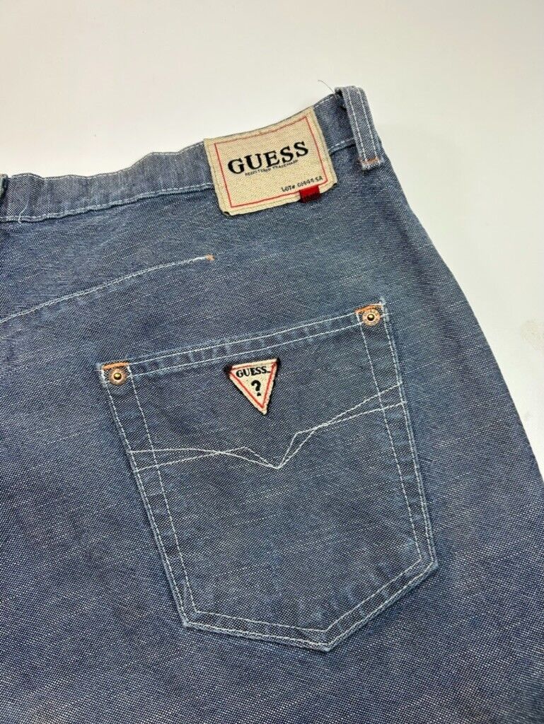 Vintage 90s Guess Embroidered Patch Medium Wash Denim Pants Size 39