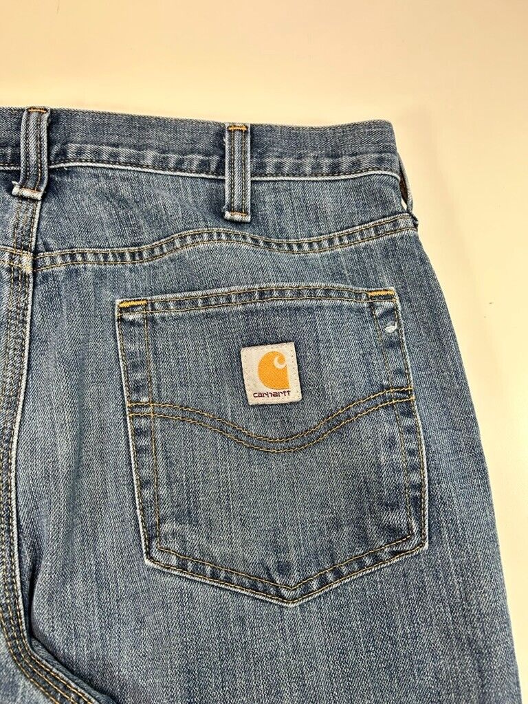 Carhartt Straight Leg Traditional Fit Medium Wash Denim Work Wear Pants Size 34W