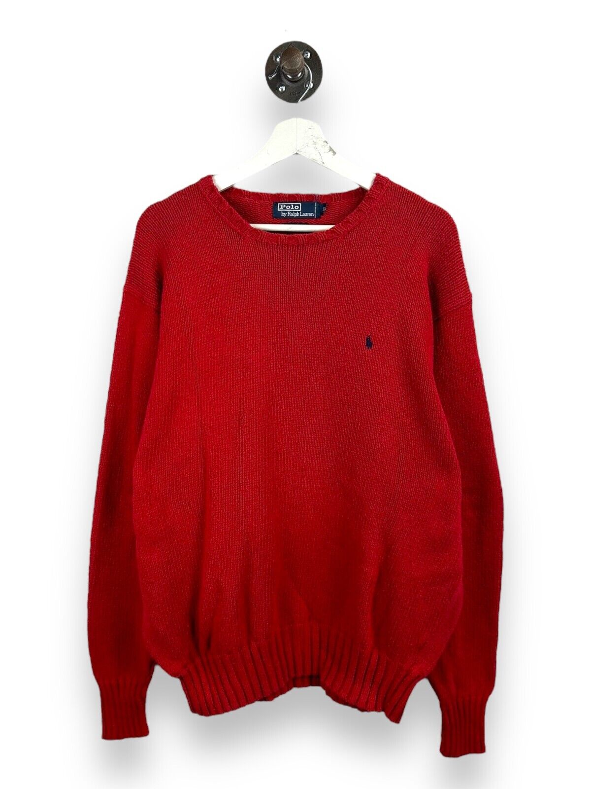 Vintage 90s Polo Ralph Lauren Embroidered Pony Ribbed Knit Sweater Size XL Red