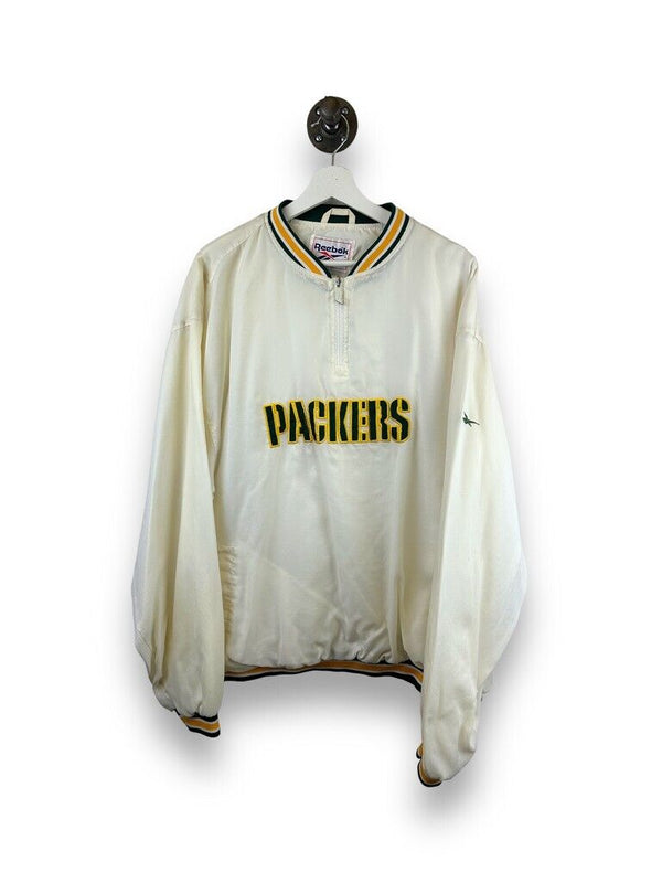 Vintage 90s Green Bay Packers Reebok Quarterzip Pullover Jacket Size XL White