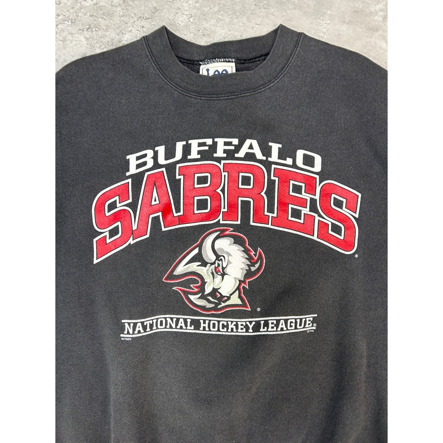 Vintage 90s Buffalo Sabres NHL Graphic Spellout Hockey Sweatshirt Size Medium