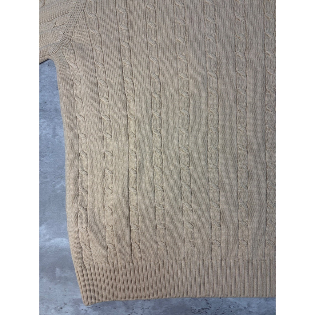 Vintage Tommy Hilfiger Embroidered Crest Pullover Beige Knit Sweater Size Large