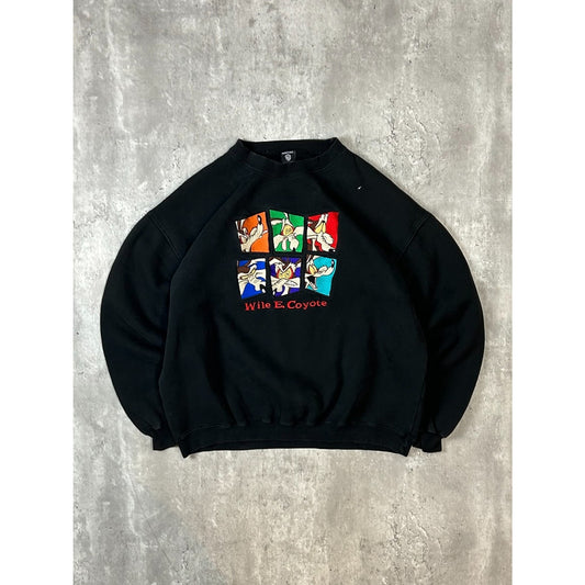 Vintage 90s Looney Tunes Wile E Coyote Embroidered Cartoon Sweatshirt Size Large