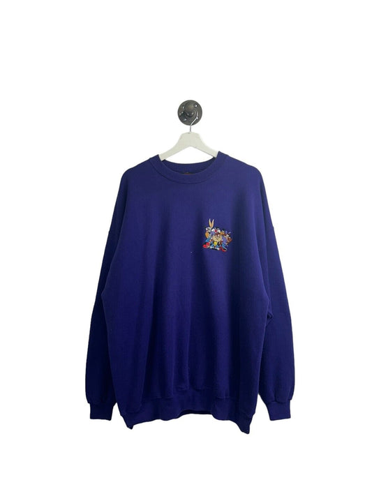 Vintage 1995 Looney Tunes Crew Logo Front And Back Sweatshirt Sz 3XL 90s Purple