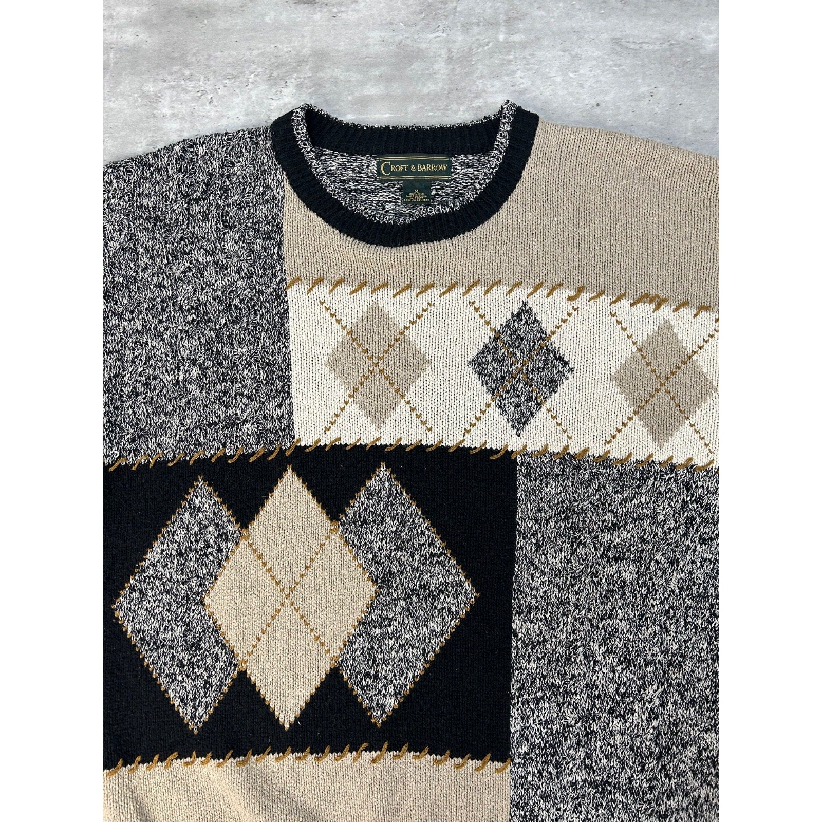 Vintage Croft & Barrow Abstract Print Pullover Knit Sweater Size Medium