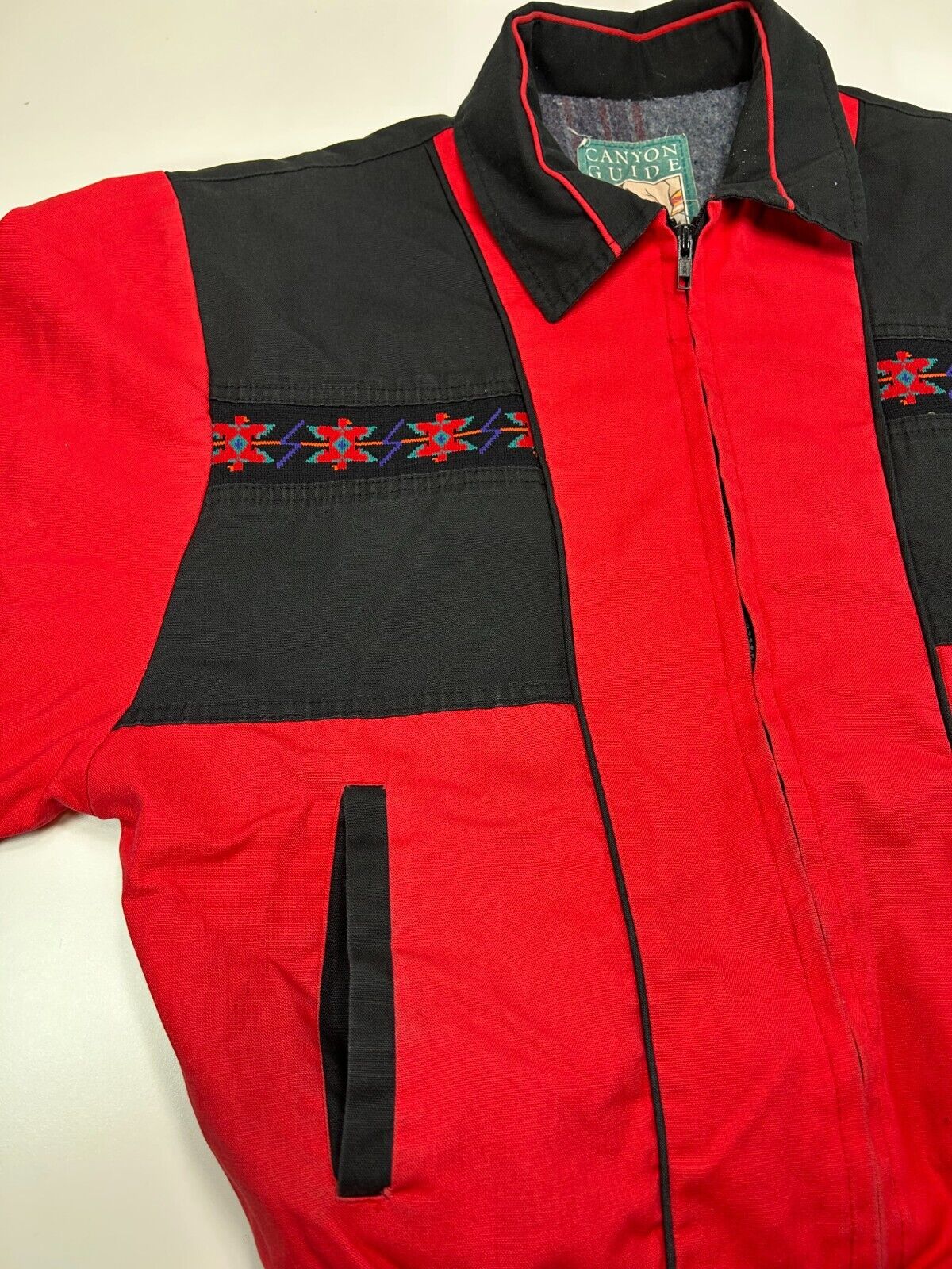 Vintage 90s Canyon Guide Outfitters Blanket Lined Bomber Jacket Size Large Red