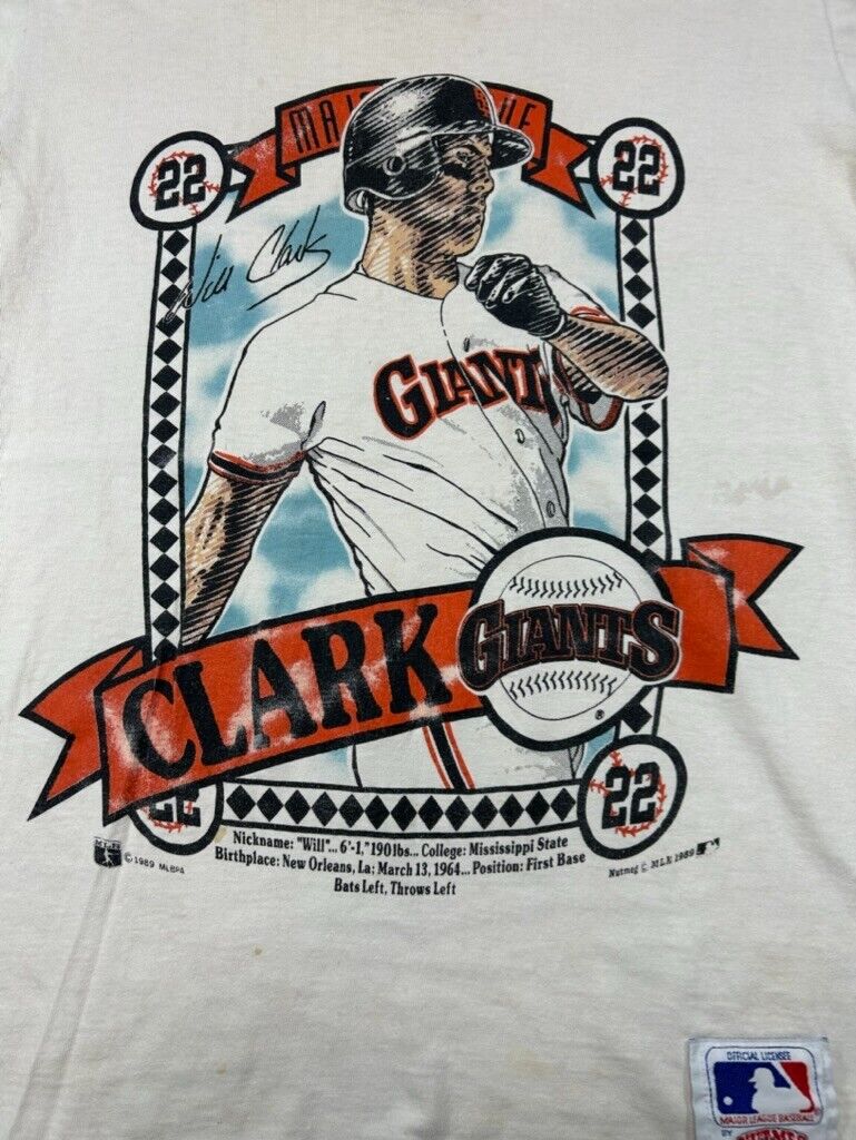 Vintage 1989 Will Clark #22 San Francisco Giants Player Graphic T-Shirt Sz Small