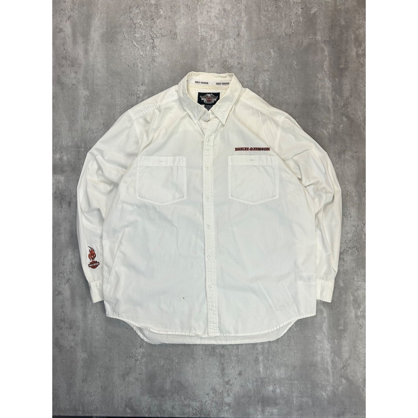 Harley Davidson Graphic Long Sleeve Button Up Shirt Size XL White