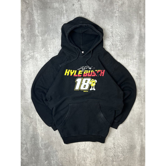 Vintage Kyle Busch #18 Nascar M&Ms Spell Out Hooded Sweatshirt Size XL Black