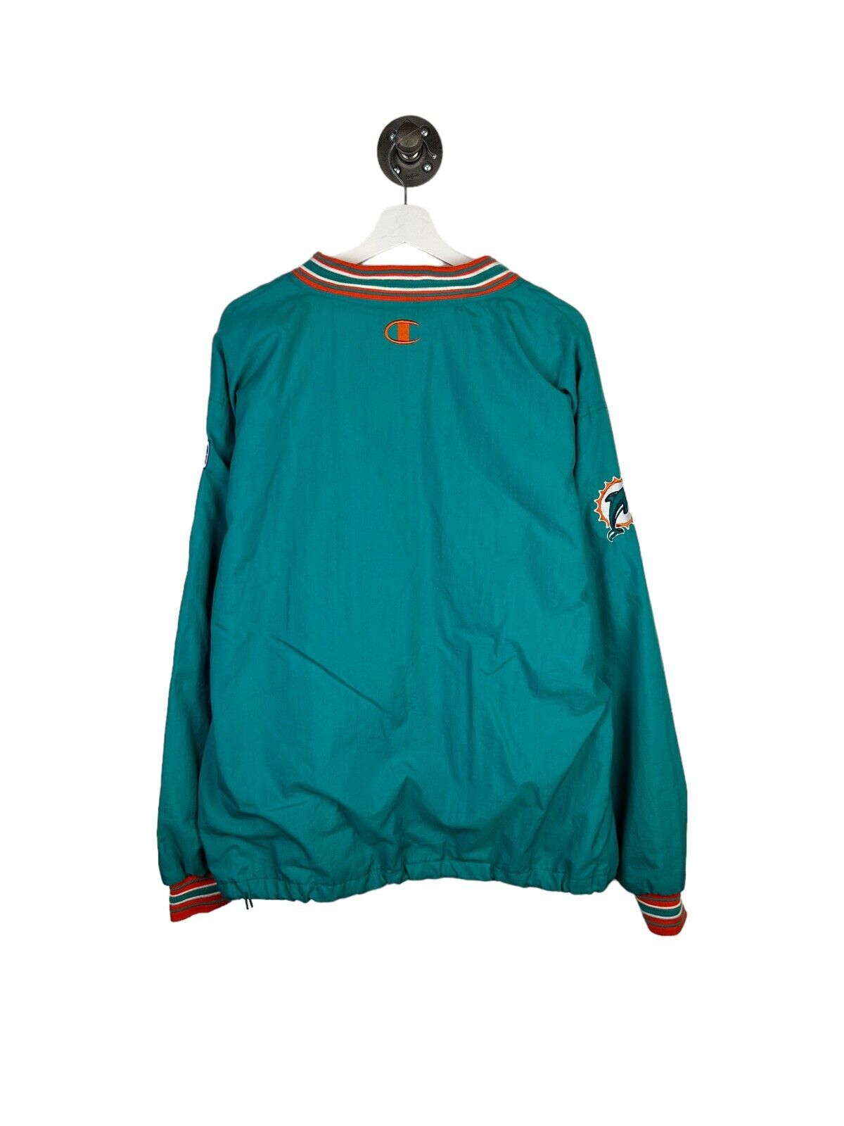 Vintage 90s Miami Dolphins NFL Champion Pull Over Nylon Jacket Size Large Teal