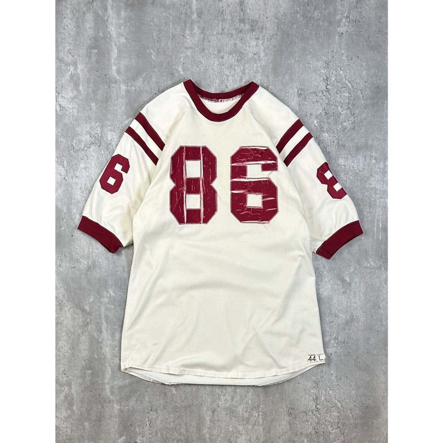 Vintage 1950s Powers #86 Two Tone Striped Football Jersey Size Large White/Red