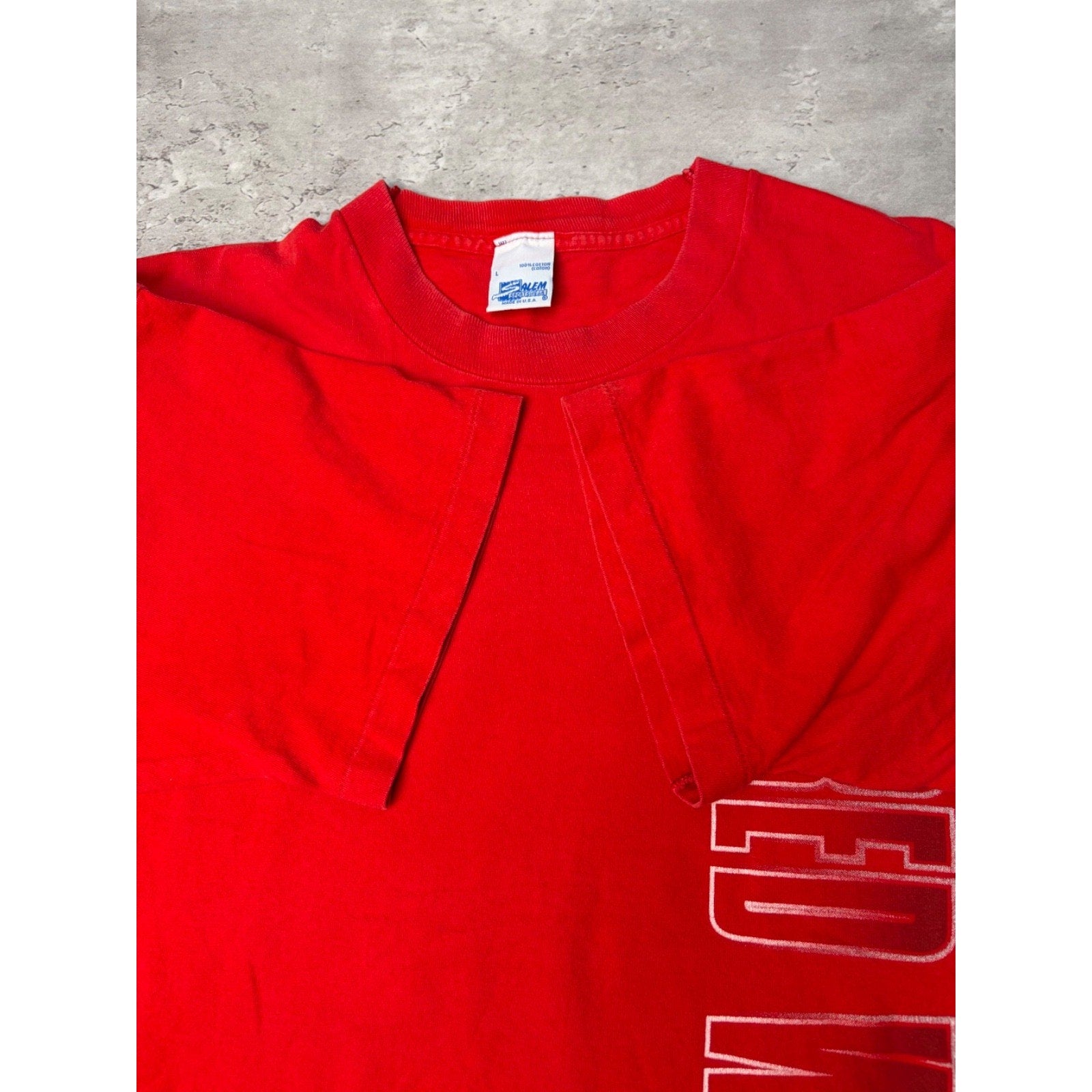 Vintage 90s Detroit Red Wings NHL Big Spellout Red Hockey T-Shirt Size Large