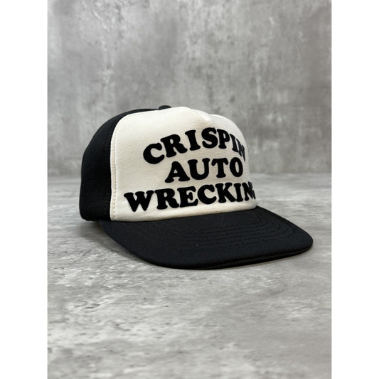 Vintage 80s Crispin Auto Wrecking Spellout Trucker Snapback Hat OSFA