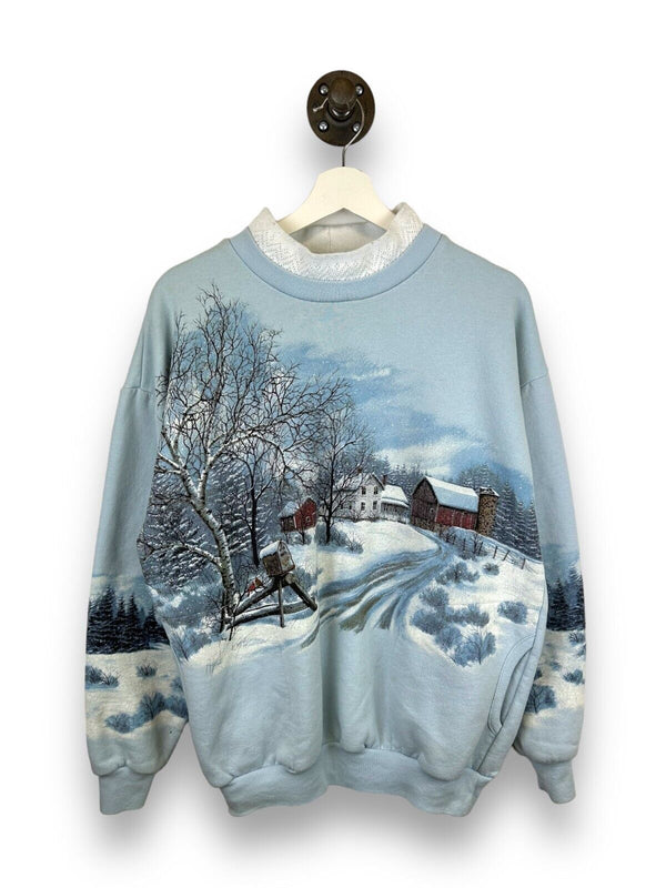 Vintage 90s Winter Wonderland Landscape All Over Print Sweatshirt Size Large