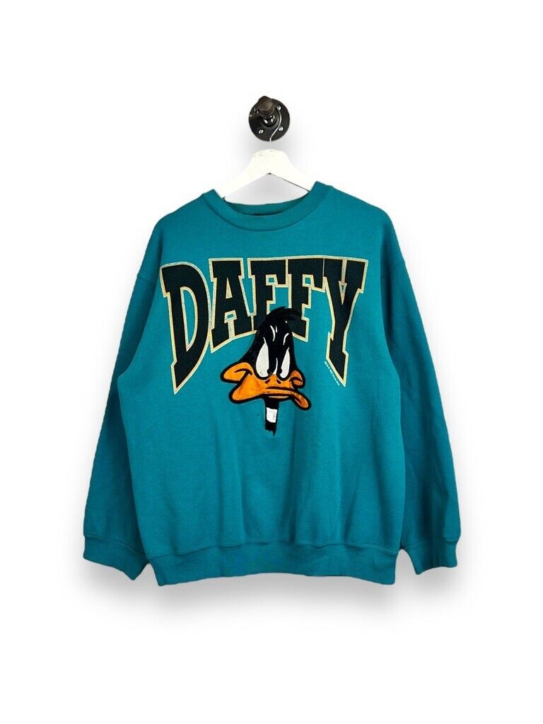 Vintage 1993 Looney Tunes Daffy Spellout Cartoon Character Sweatshirt Size Large