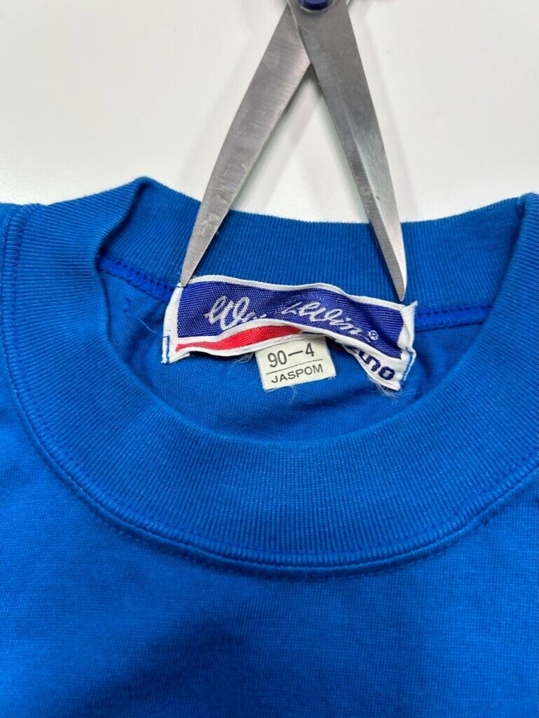 Vintage 70s/80s Lets Go Braves Baseball Mascot Graphic T-Shirt Size Medium Blue