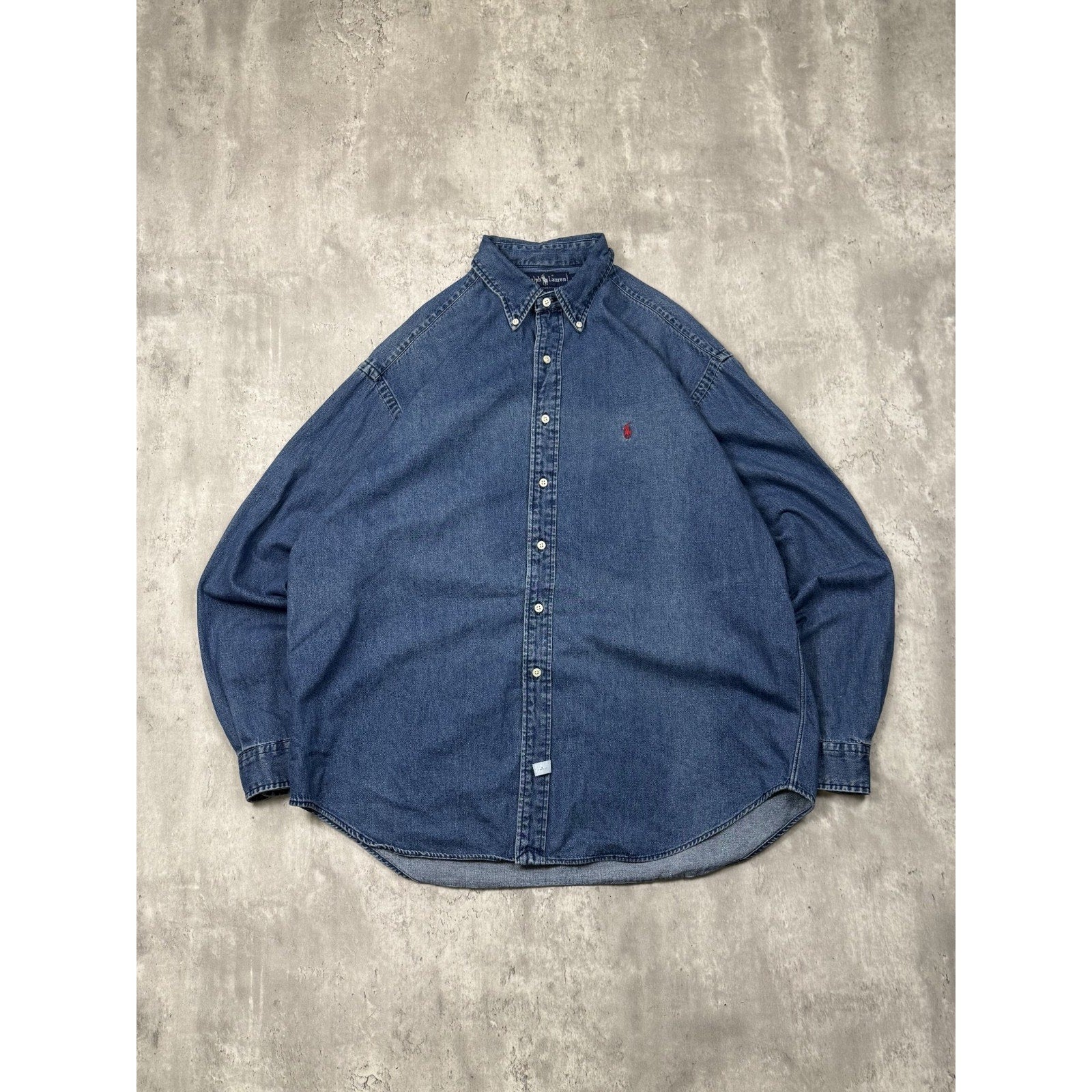Vintage Polo Ralph Lauren Embroidered Pony Dark Wash Button Up Shirt Size XL