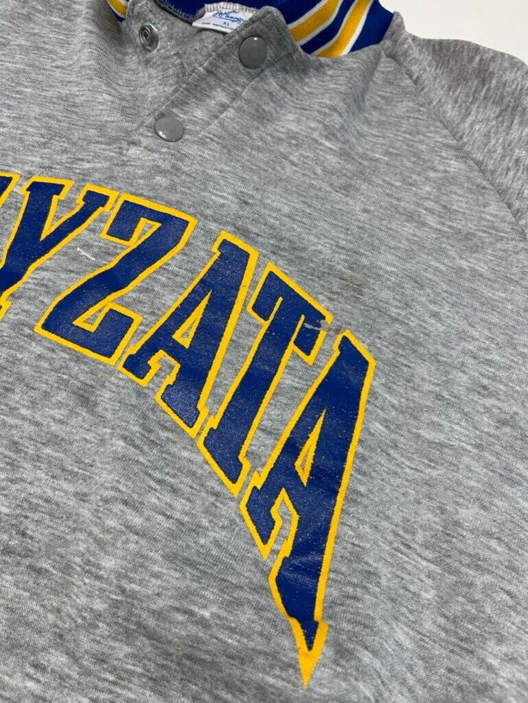 Vintage 80s Wayzata Arc Spellout 1/4 Button Collegiate Sweatshirt Size XL Gray