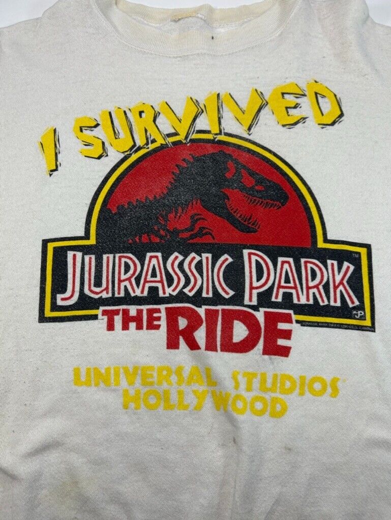 Vintage 1996 I Survived Jurassic Park The Ride Graphic Sweatshirt Size XL White