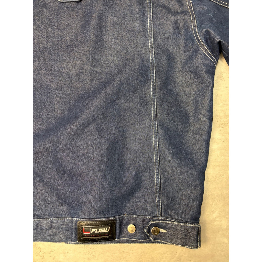 Vintage Y2K Fubu Dark Wash Denim Contrast Stitch Trucker Jacket Size Large